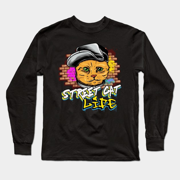 Street Cat Life Graffiti Cool Cats Long Sleeve T-Shirt by Foxxy Merch